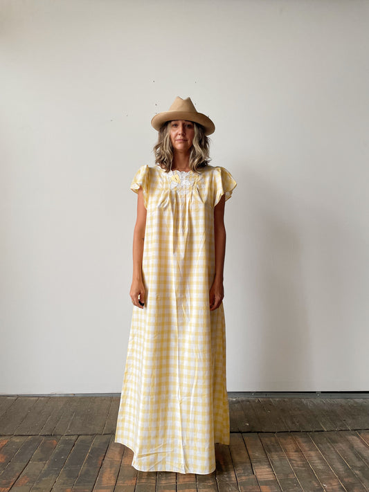 80s Yellow Gingham Night Dress