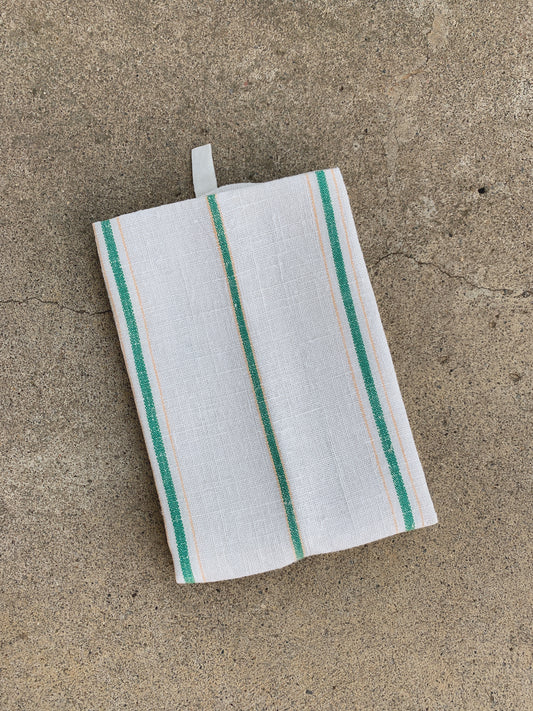GREEN AND YELLOW LINEN TOWEL