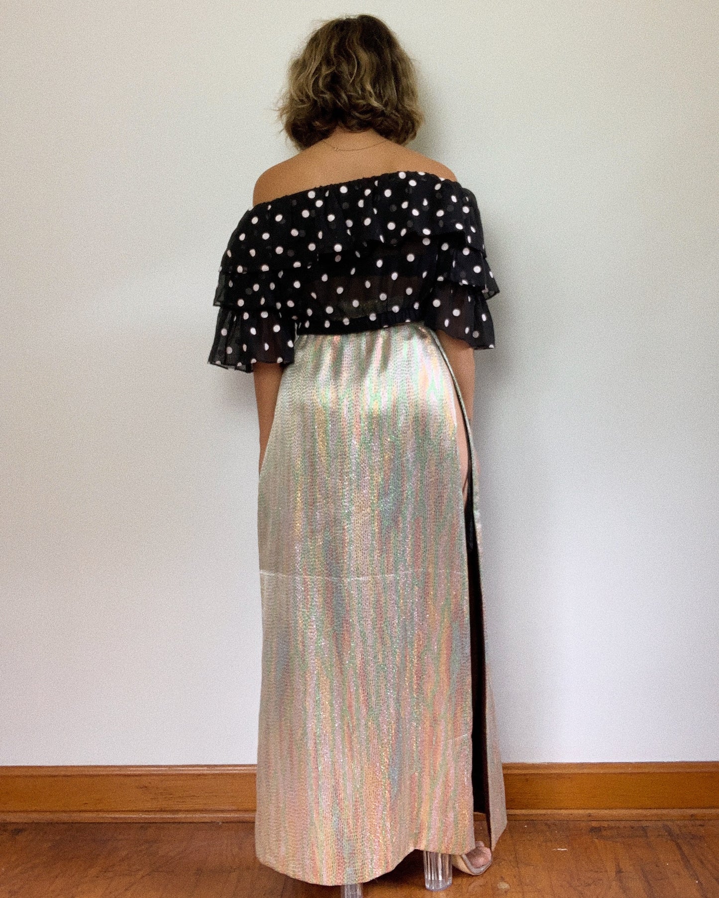 HIGHEST DOUBLE SLIT LAMÉ SKIRT / 27'