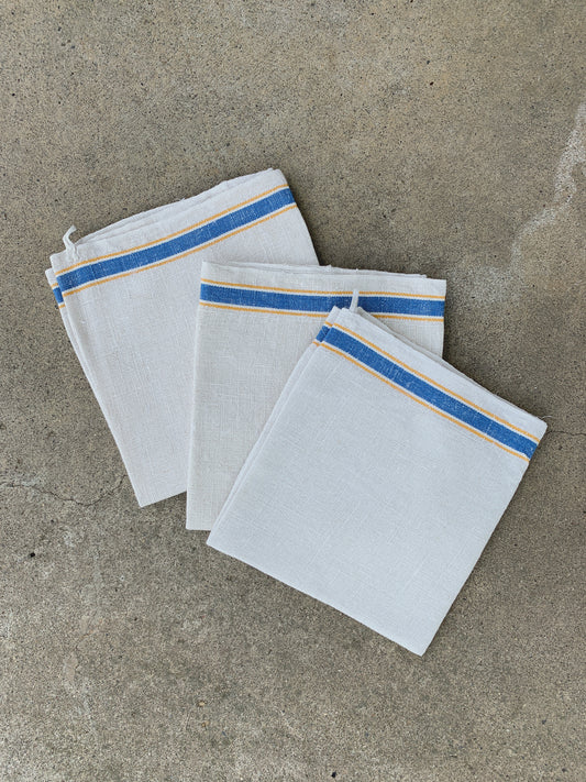 BLUE AND YELLOW LINEN TOWELS SET OF 3