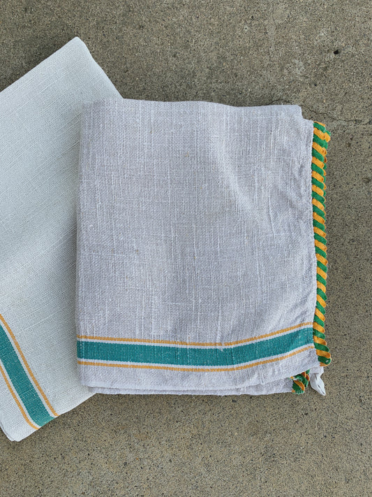 GREEN, YELLOW LINEN TOWELS SET OF 2