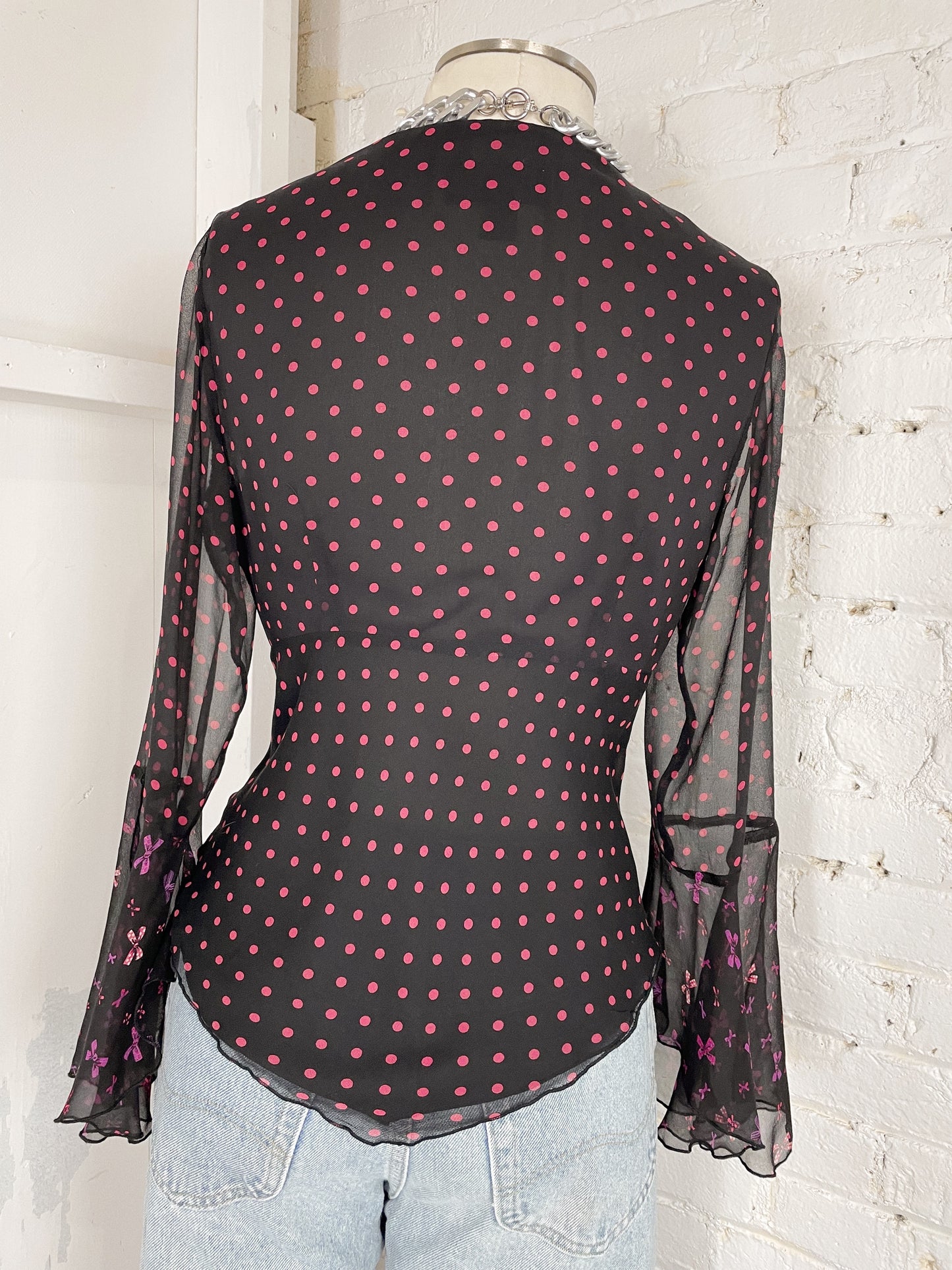 Silk Y2K Bow and Dot Blouse