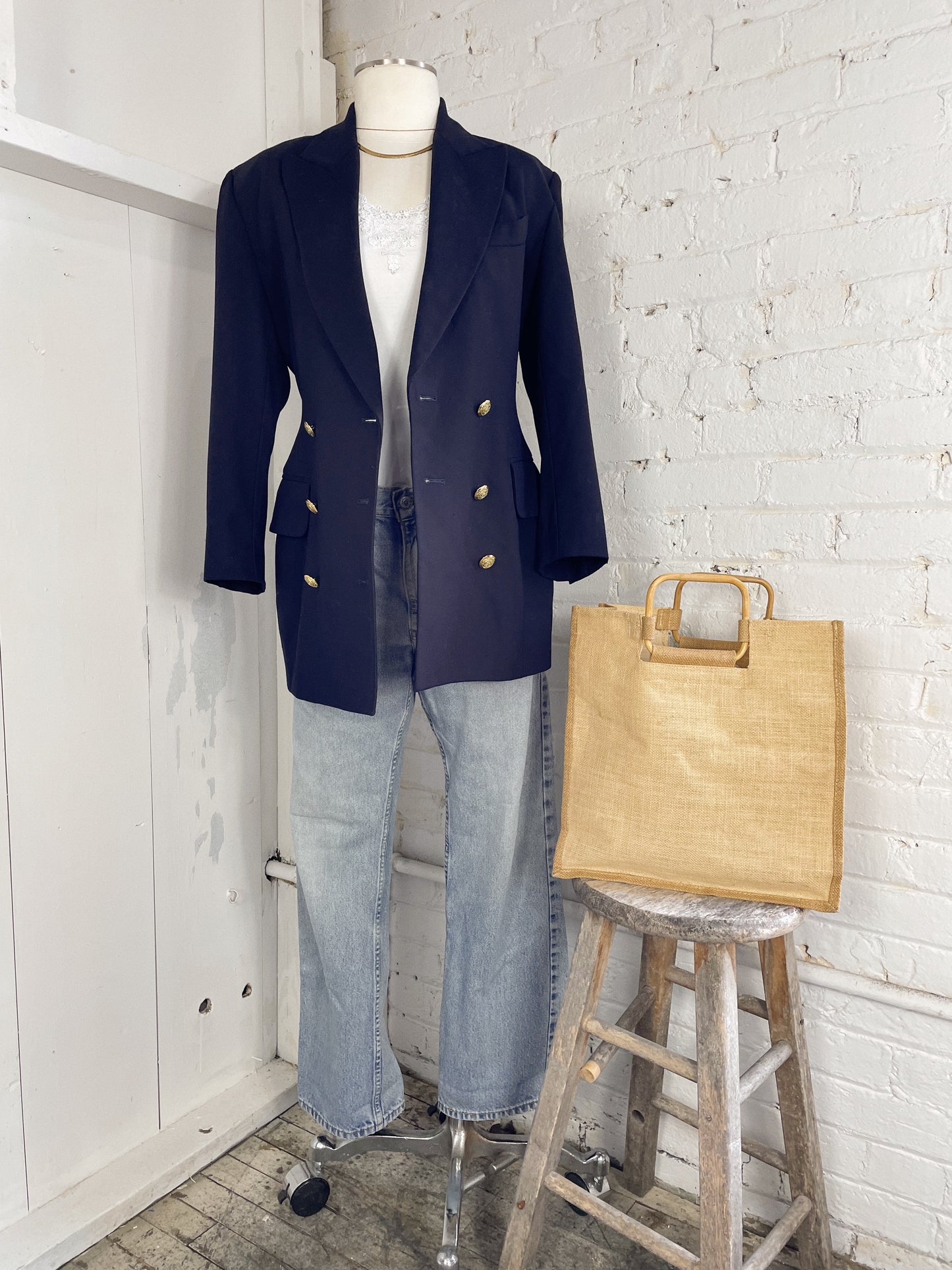 Navy Double-Breasted Wool Blazer