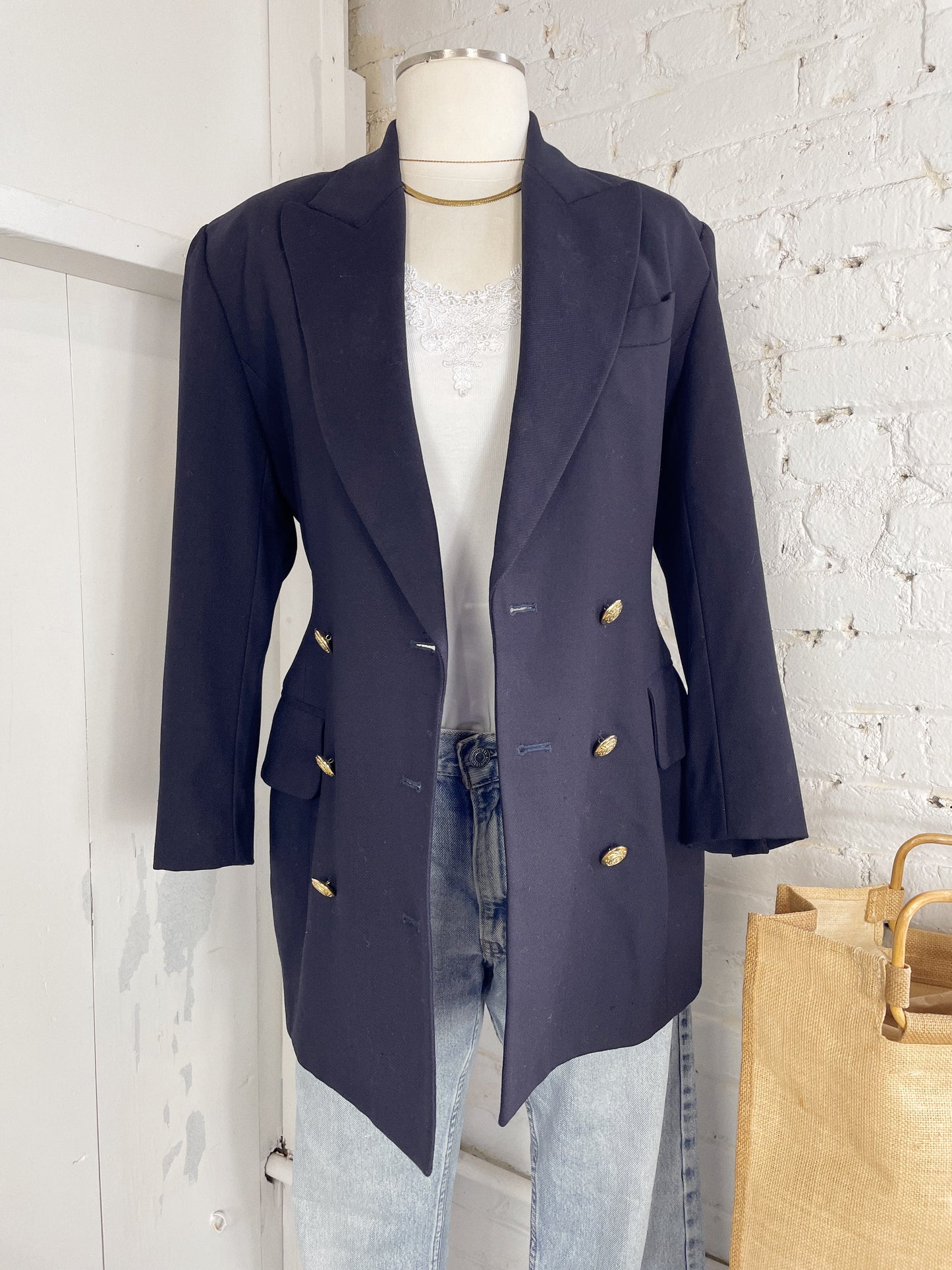 Navy Double-Breasted Wool Blazer