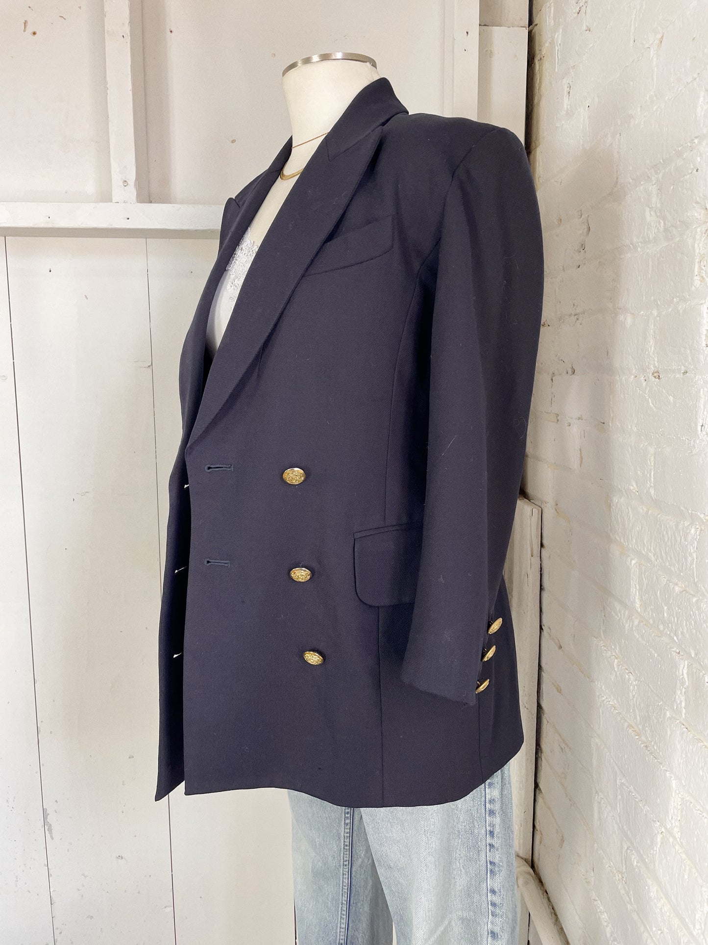 Navy Double-Breasted Wool Blazer