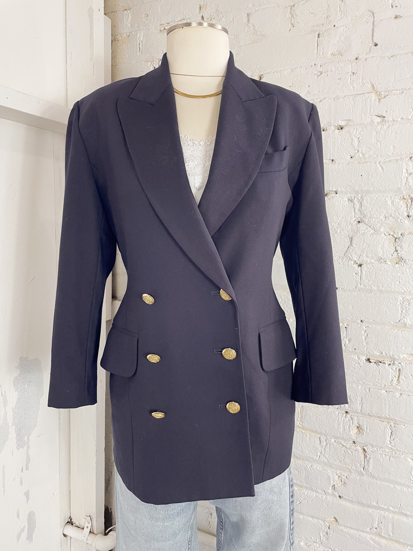 Navy Double-Breasted Wool Blazer