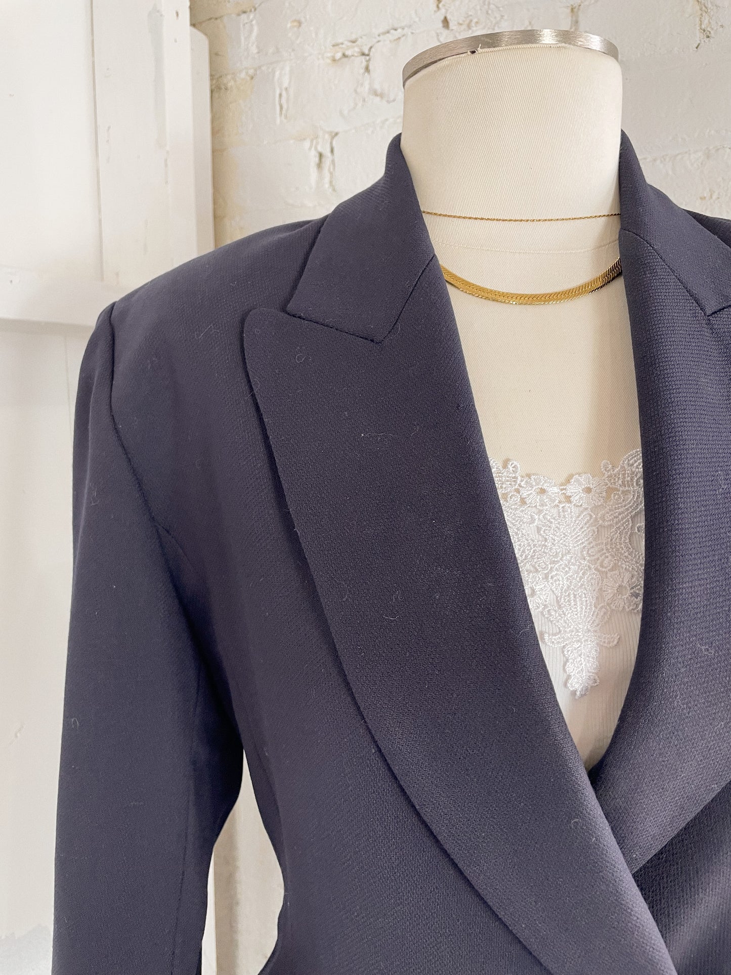 Navy Double-Breasted Wool Blazer