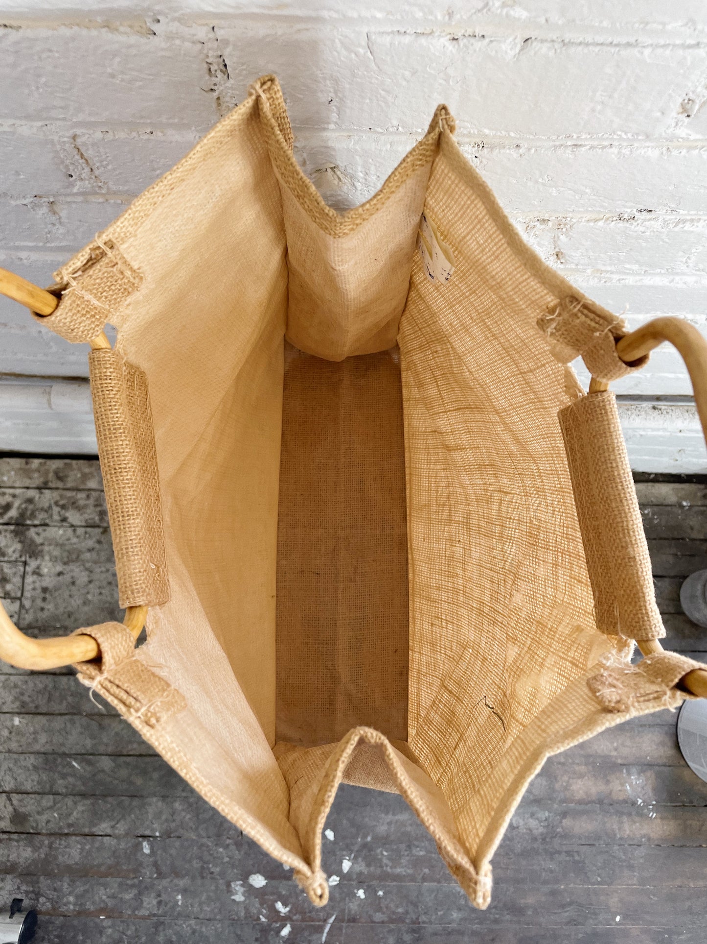 Burlap and Rattan Tote