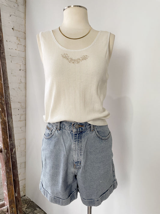 90s Ribbed Embroidered Tank
