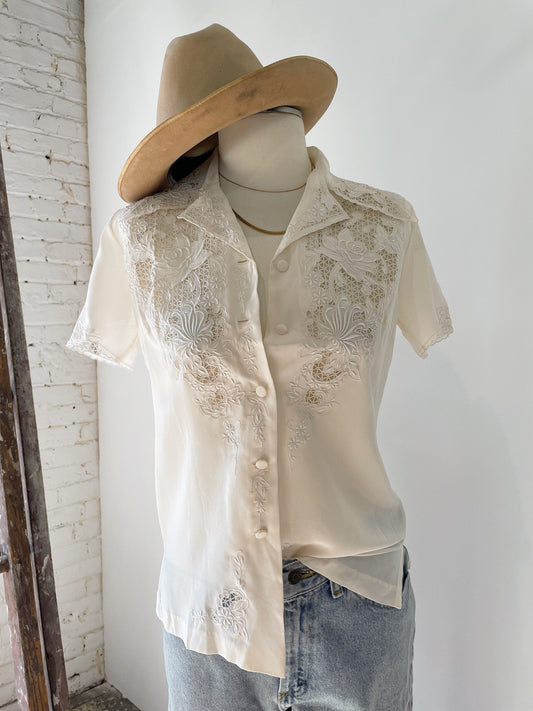 Peony Hand-Embroidery Silk Blouse