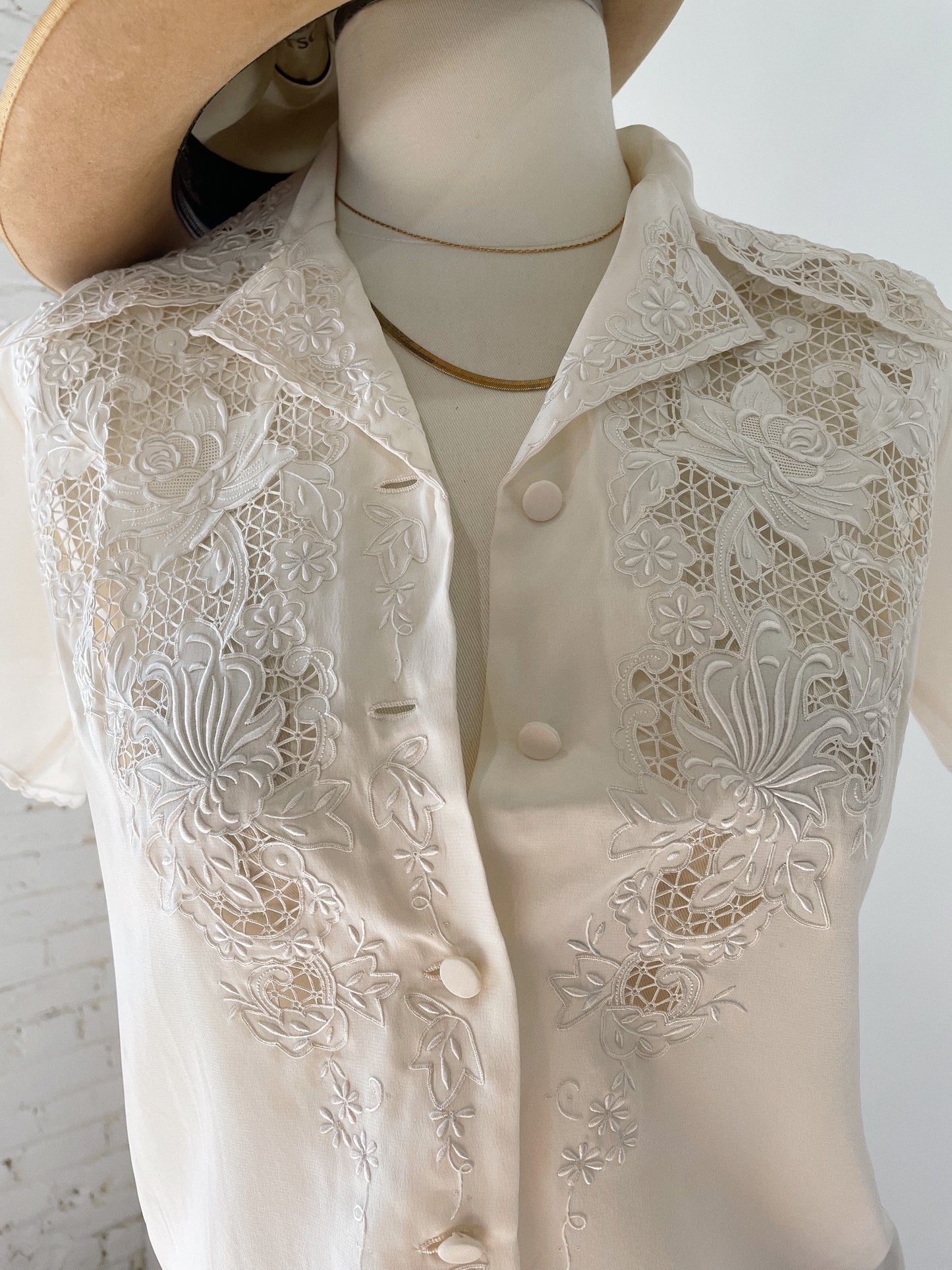 Peony Hand-Embroidery Silk Blouse
