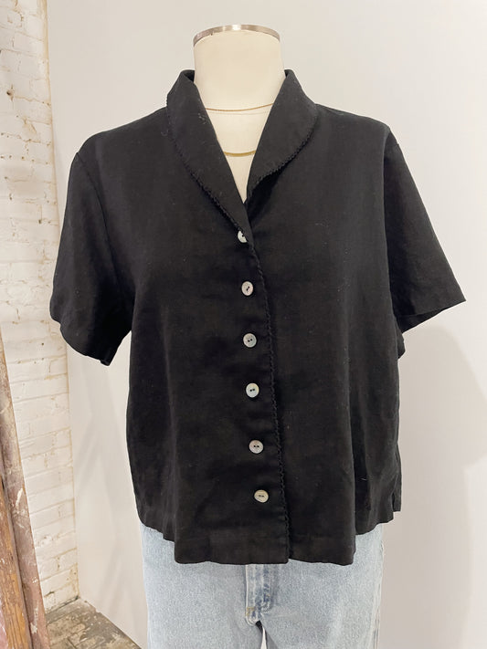 Black Linen with Shell Buttons