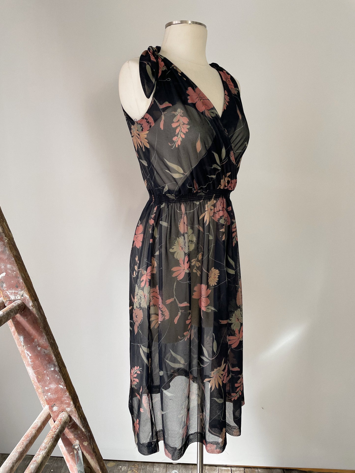 70s Floral Sheer Dress