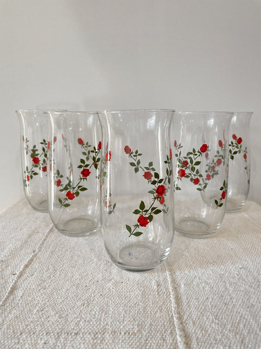 Rose Bush Set of 5 Water Glasses