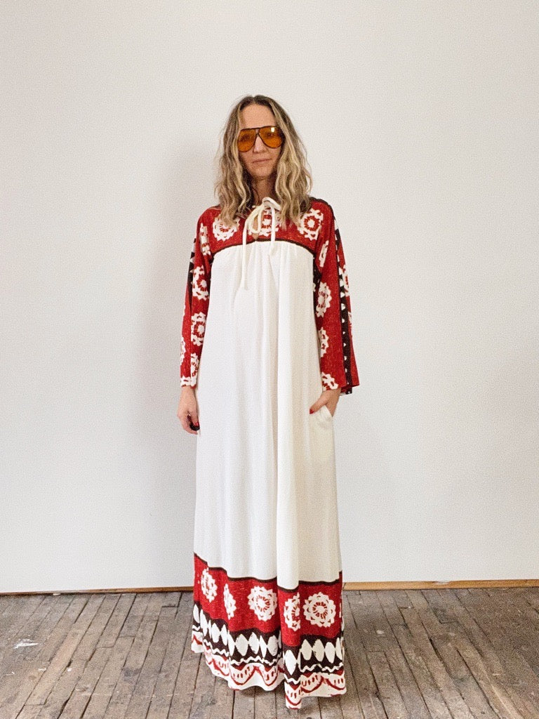 70s Necktie Bohemian Maxi Dress