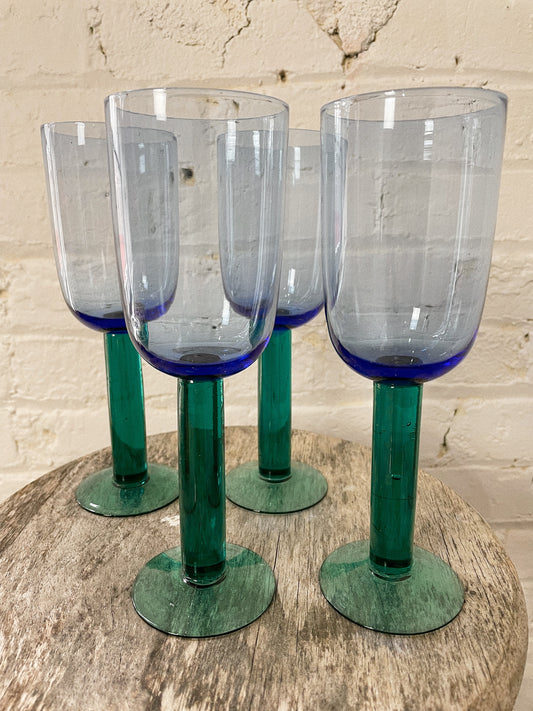 Blue and Green Wide Glass Flutes
