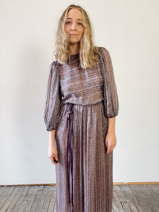 70s Gentillesse by Diane Dickinson Blouse Dress w/ Ribbon Waist Tie