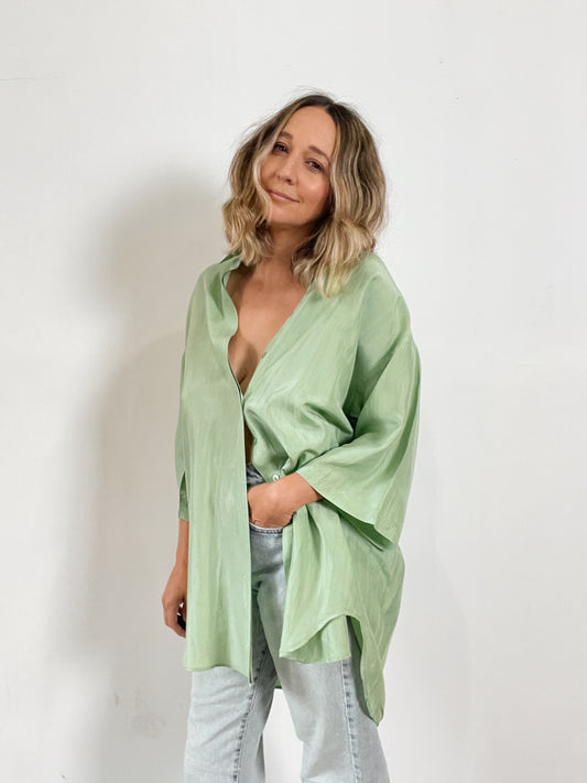 Silk Oversize Sage Blouse