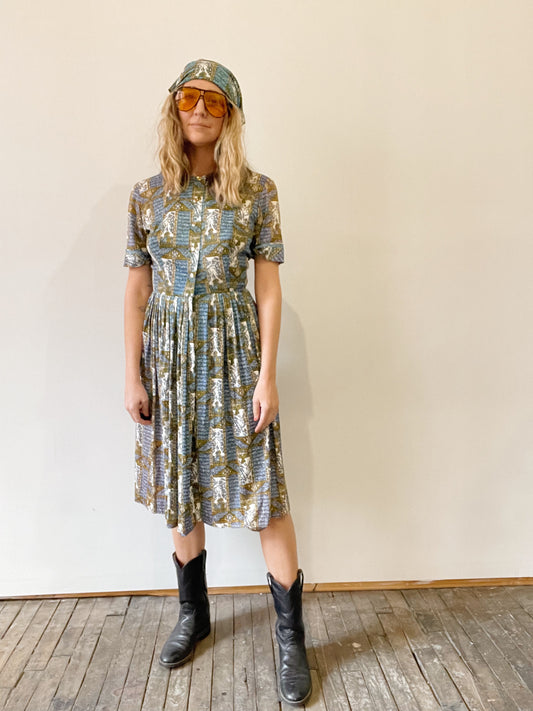 60s Hindu Print Dress with Matching Headscarf