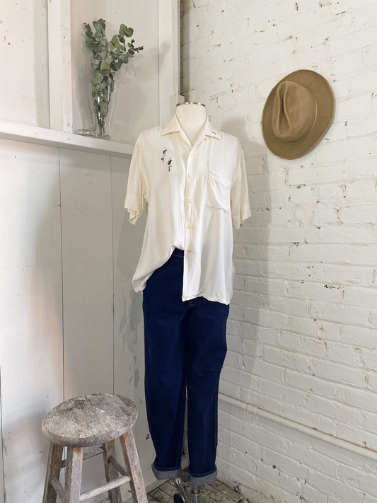 Feather Embroidered Bowing Shirt