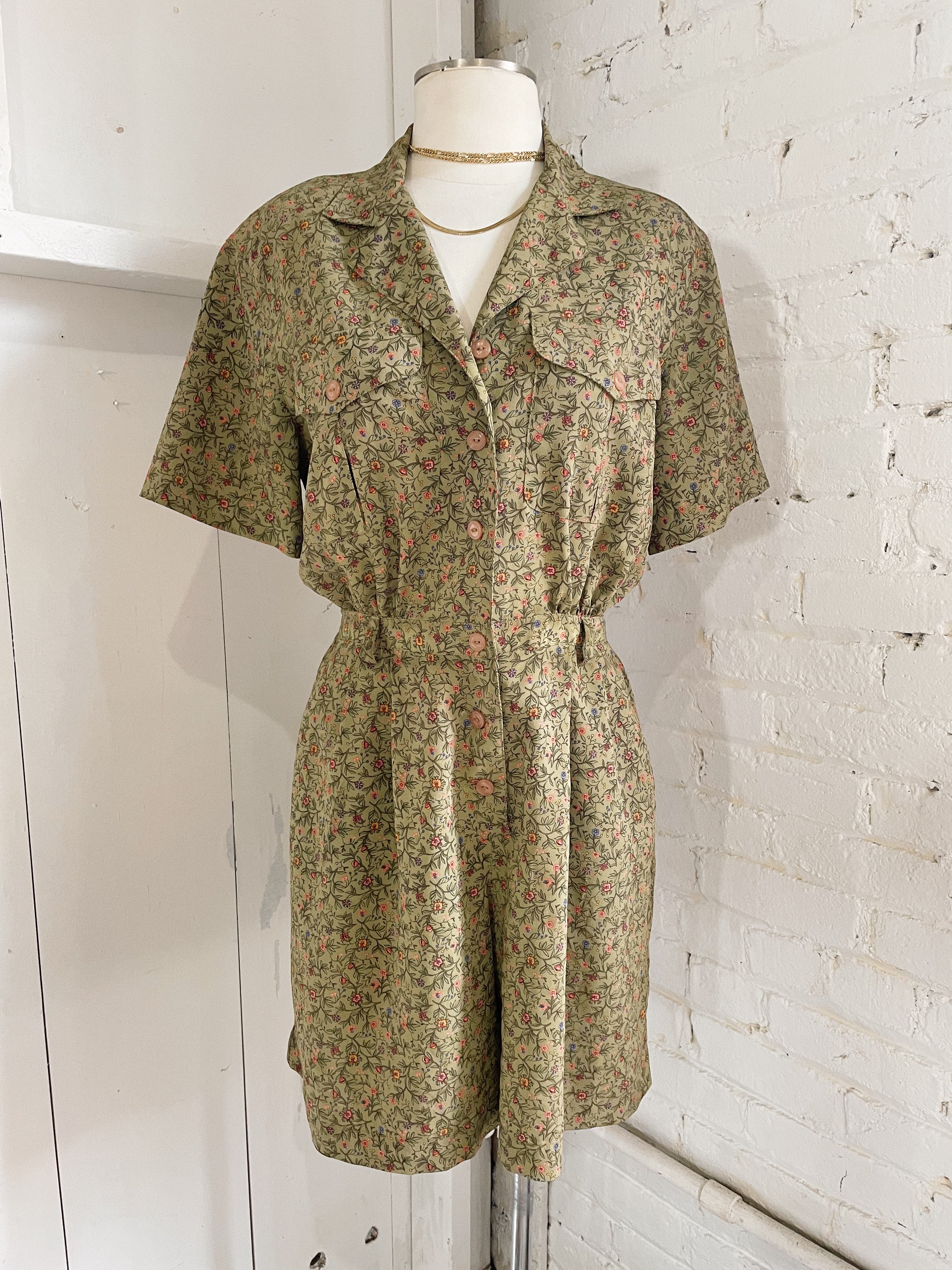 Olive Floral Day Romper – dry vtg and