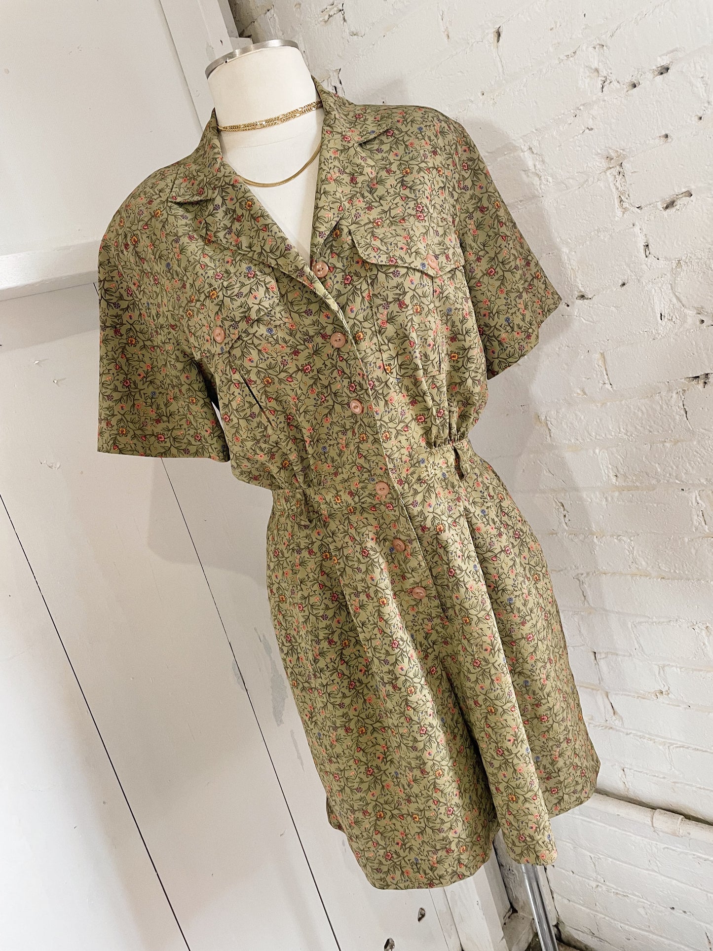 Olive Floral Day Romper