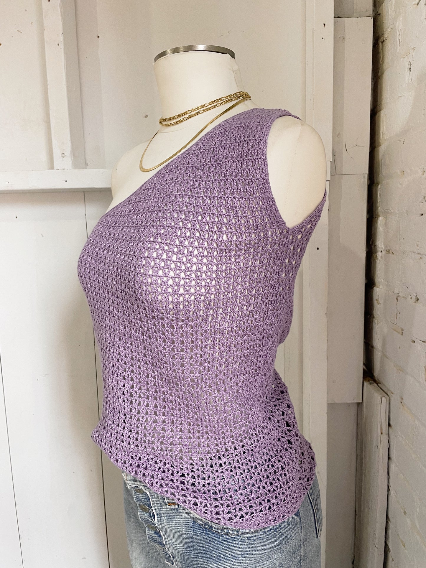 Lilac Contrast Knit One Shoulder Top