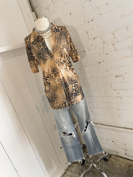 Italian Leopard Mesh Top