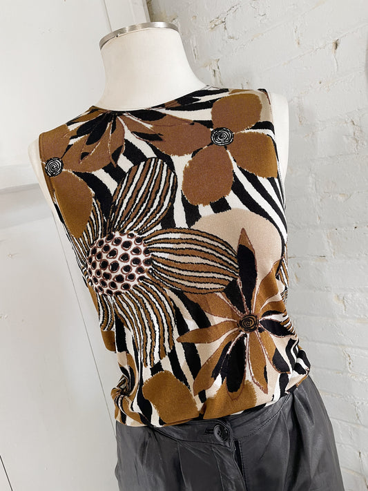 Earthy Line Floral Sleeveless Tank