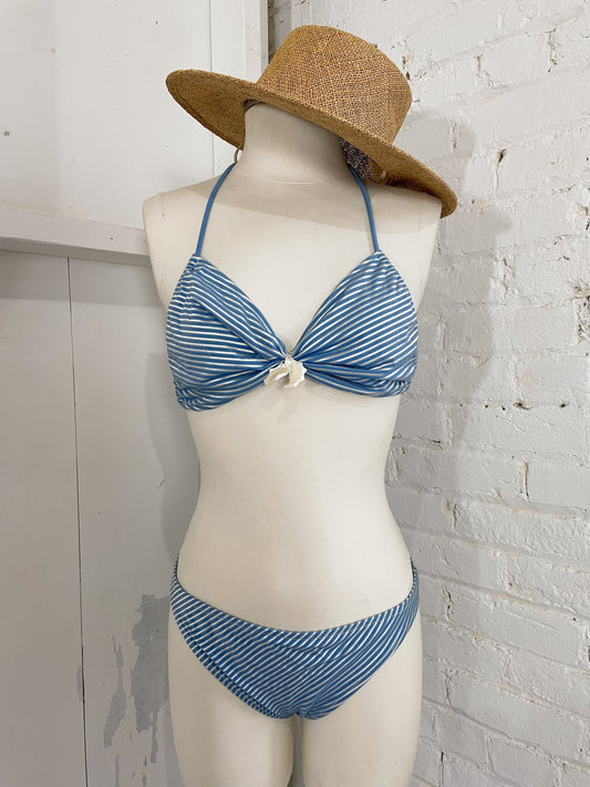 70s/80s Ocean Blue Stripe Shell Bikini