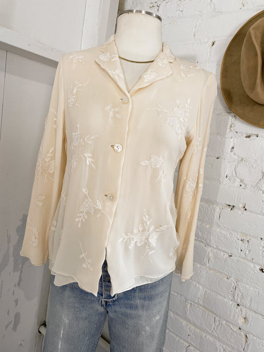Silk Chainstitch Ivory Blouse