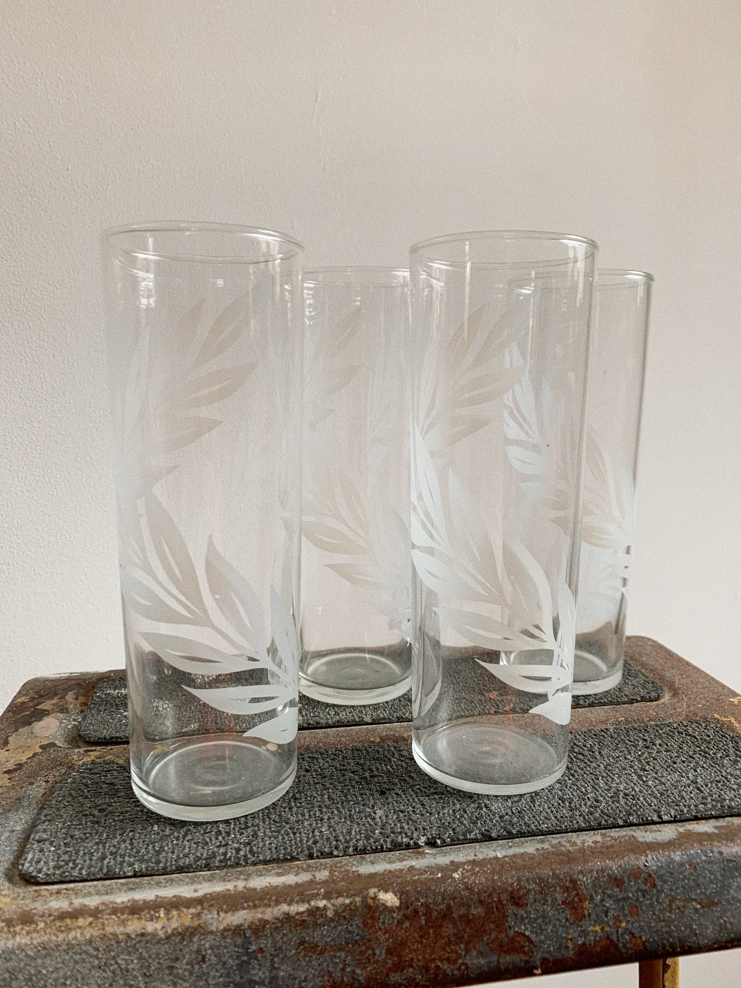 LEAF TALL ICE TEA GLASSES / SET OF 4